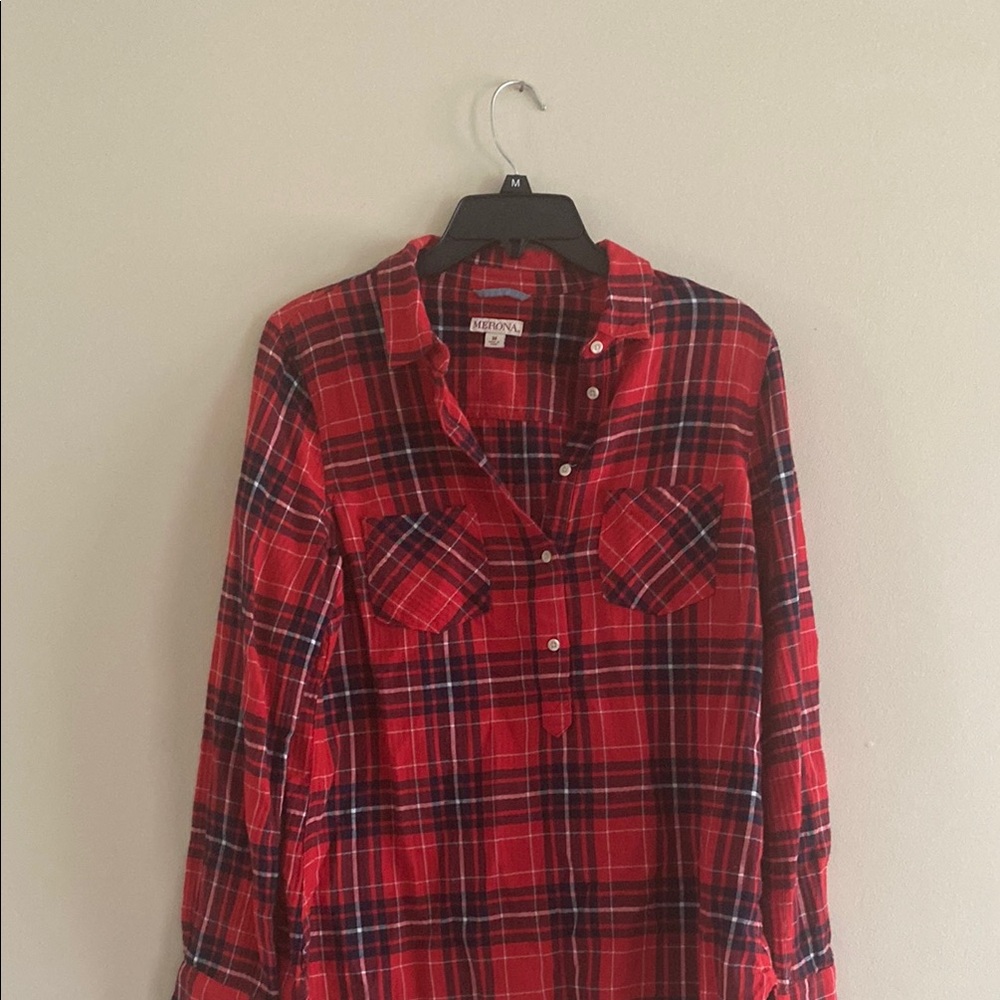 Red and Blue Plaid Button-Up Shirt